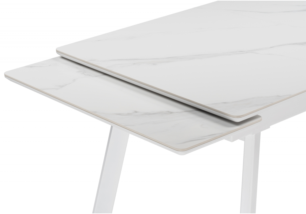 фото керамический стол раскладной 140(200)х80 woodville норман мрамор alpin белый 617085 | 220svet.ru