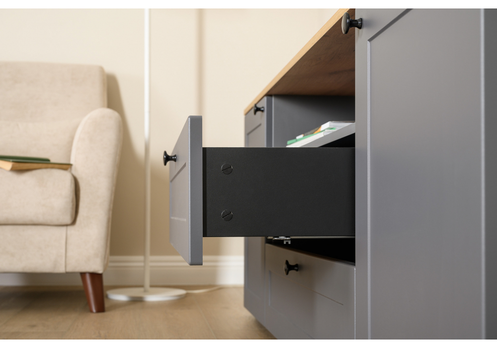 фото тв-тумба woodville опра серый графит / дуб золотой craft 676803 | 220svet.ru