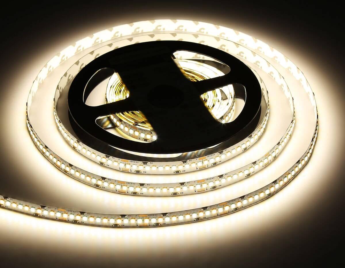 фото светодиодная лента теплый - холодный белый ambrella light 18w/m 240led/m 2835smd 3000-6500к 5m gs4151 | 220svet.ru