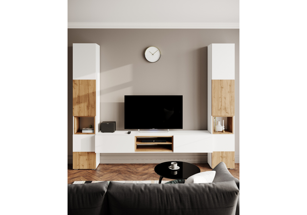 фото тв-тумба woodville лонгфорд белый / дуб вотан 563530 | 220svet.ru