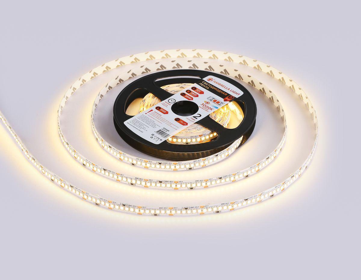 фото светодиодная лента теплый белый ambrella light 19,2w/m 240led/m 2835smd 3000к 5m gs1501 | 220svet.ru