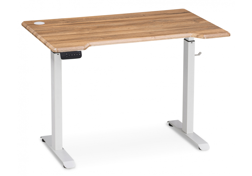фото компьютерный стол woodville маркос с механизмом подъема белый / вотан дуб 578482 | 220svet.ru