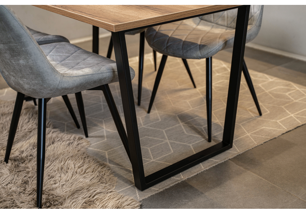 фото стол деревянный woodville лота лофт 140 25 мм дуб делано темный / матовый черный 489640 | 220svet.ru