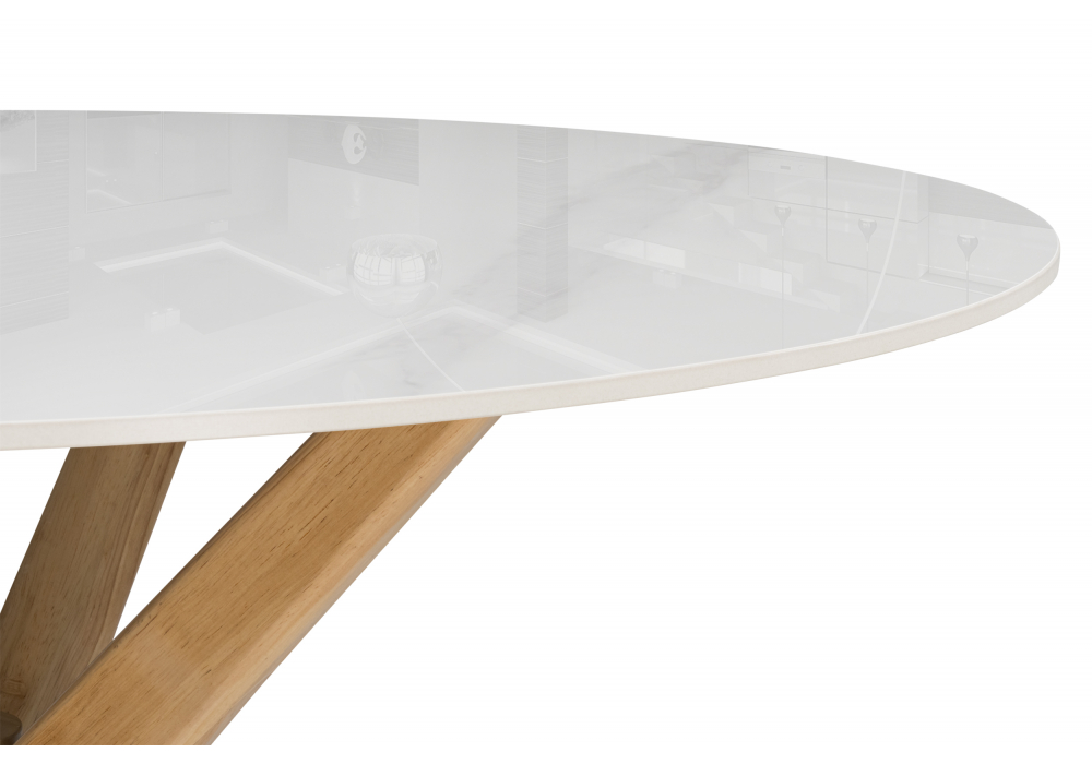 фото керамический стол woodville unika round белый мрамор / светлое дерево 15976 | 220svet.ru