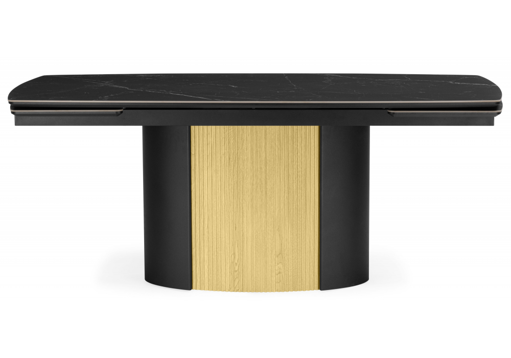 фото керамический стол раскладной 180(220)x90 woodville бовер  черный мрамор дуб натуральный 631623 | 220svet.ru